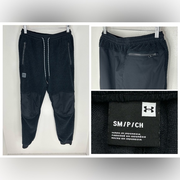 Under Armour UA Sherpa Joggers Sweat Pants Small Black Athletic 25x30 Athleisure - Picture 1 of 16
